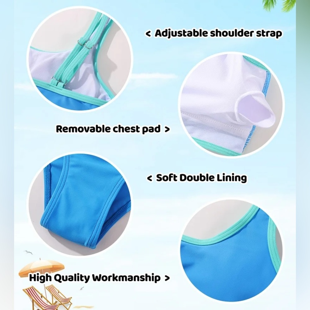 Kids Swim Set in Blue and Teal with Cover Up - Picture 5 of 10